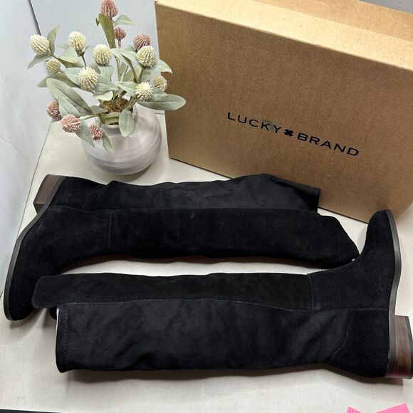 Lucky Brand Calypso Oiled Suede Tall Boots Over the Knee Black Women’s 5.5M NWB - Picture 5 of 9